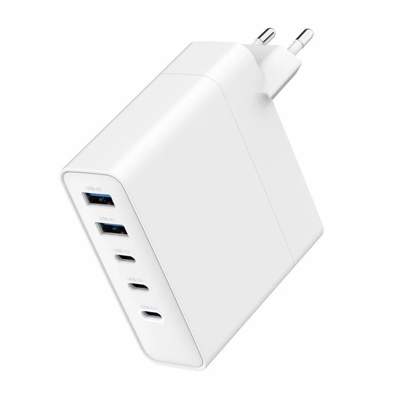 Bulk Purchasing 100W Fast Charging Power Adapter 3 Type-C + 2 USB-A PD 3.0 + QC3.0 GAN Charger for iPhone / Samsung / Xiaomi, EU Plug - White