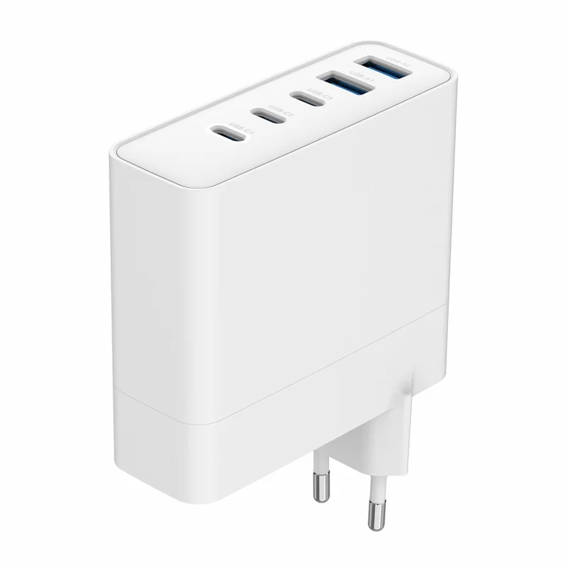 Bulk Purchasing 100W Fast Charging Power Adapter 3 Type-C + 2 USB-A PD 3.0 + QC3.0 GAN Charger for iPhone / Samsung / Xiaomi, EU Plug - White