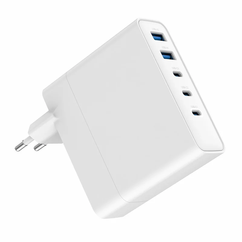 Bulk Purchasing 100W Fast Charging Power Adapter 3 Type-C + 2 USB-A PD 3.0 + QC3.0 GAN Charger for iPhone / Samsung / Xiaomi, EU Plug - White