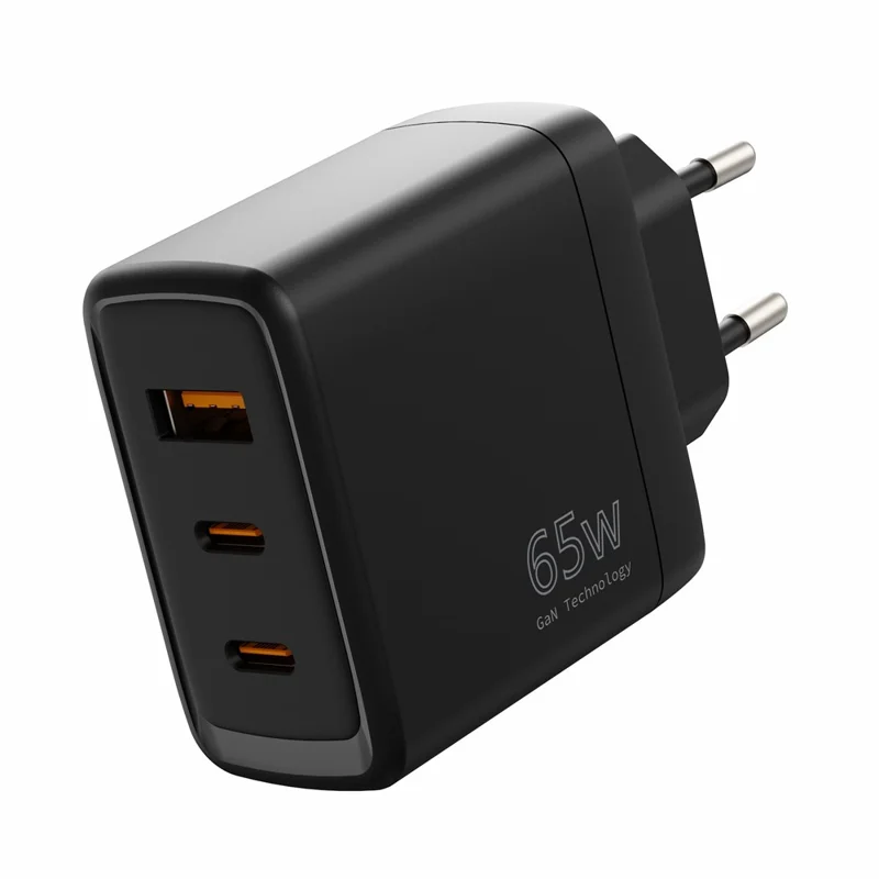 Bulk Purchasing 65W GAN Charger USB-A + Dual Type-C PD 3.0 + QC3.0 Fast Charging Adapter for iPhone / Samsung / Xiaomi, EU Plug - Black