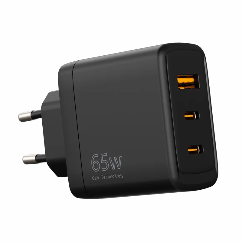 Bulk Purchasing 65W GAN Charger USB-A + Dual Type-C PD 3.0 + QC3.0 Fast Charging Adapter for iPhone / Samsung / Xiaomi, EU Plug - Black