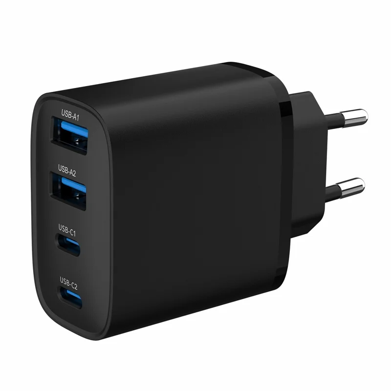 Bulk Purchasing 20W GAN Charger 2 USB-C + 2 USB-A PD 3.0 + QC3.0 Fast Charging Adapter, EU Plug - Black