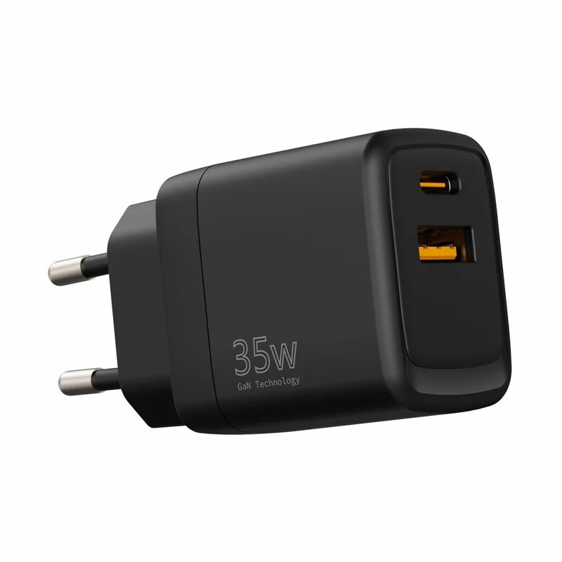 Bulk Purchasing 35W Type-C + USB-A GaN Charger PD 3.0 + QC3.0 Fast Charging Adapter for Smartphones  /  Tablets, EU Plug - Black