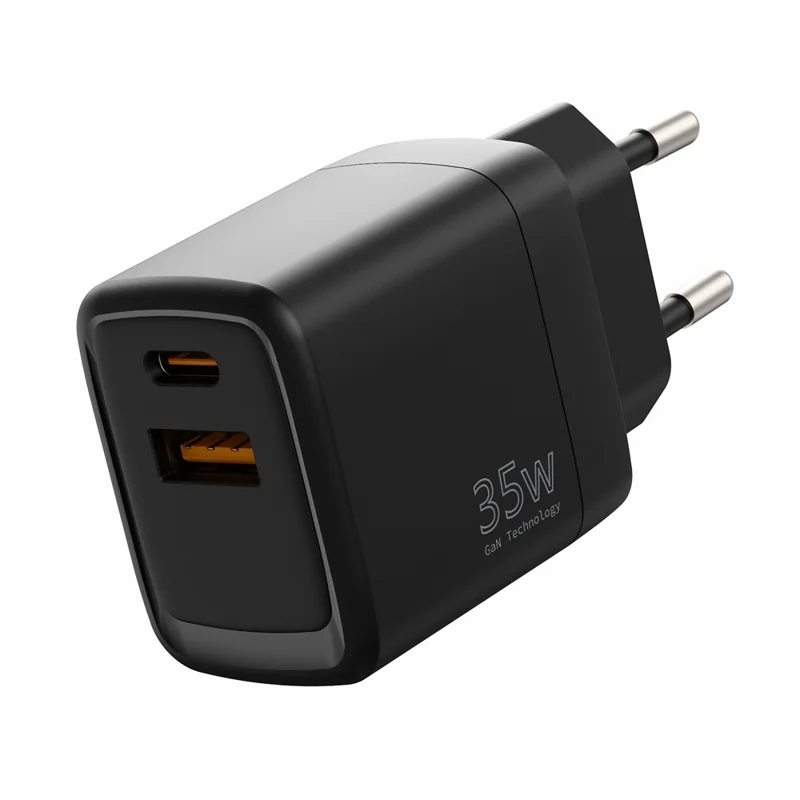 Bulk Purchasing 35W Type-C + USB-A GaN Charger PD 3.0 + QC3.0 Fast Charging Adapter for Smartphones  /  Tablets, EU Plug - Black