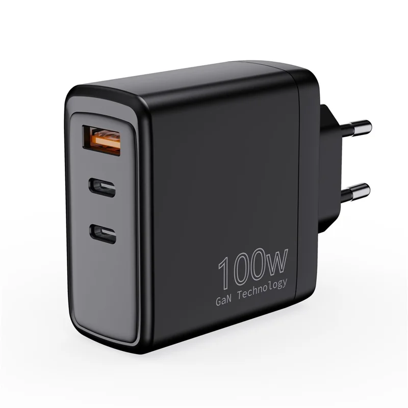 Оптовая покупка PD 3.0 + QC3.0 100 Вт GaN зарядное устройство USB-A + 2 USB-C адаптер быстрой зарядки, вилка EU - черный