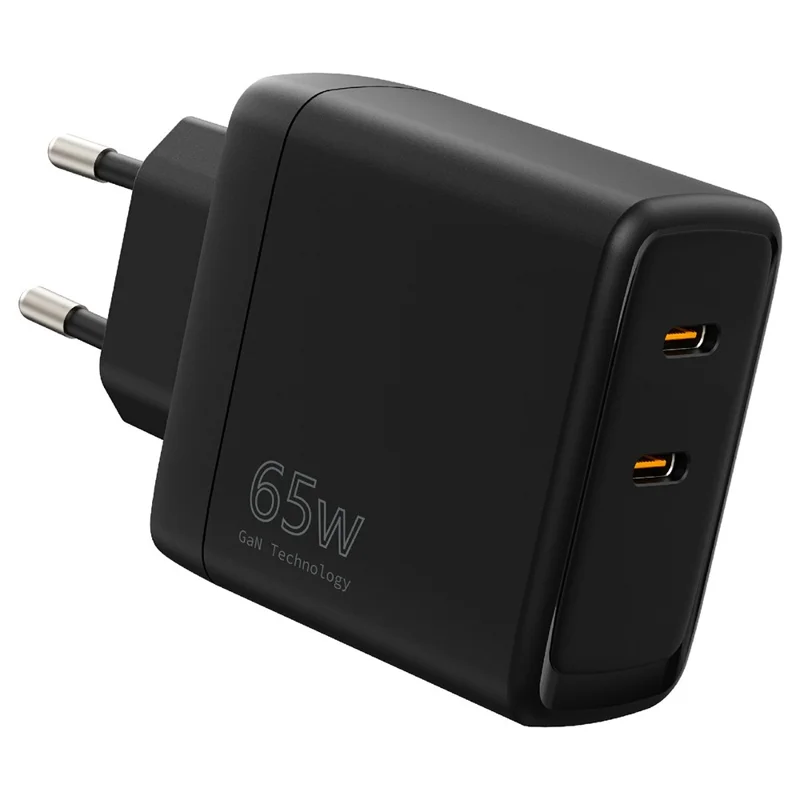 Bulk Purchasing PD 3.0 + QC3.0 65W Fast Charging GaN Charger Dual USB-C Ports Wall Adapter for Phone / Tablet / Laptop, EU Plug - Black