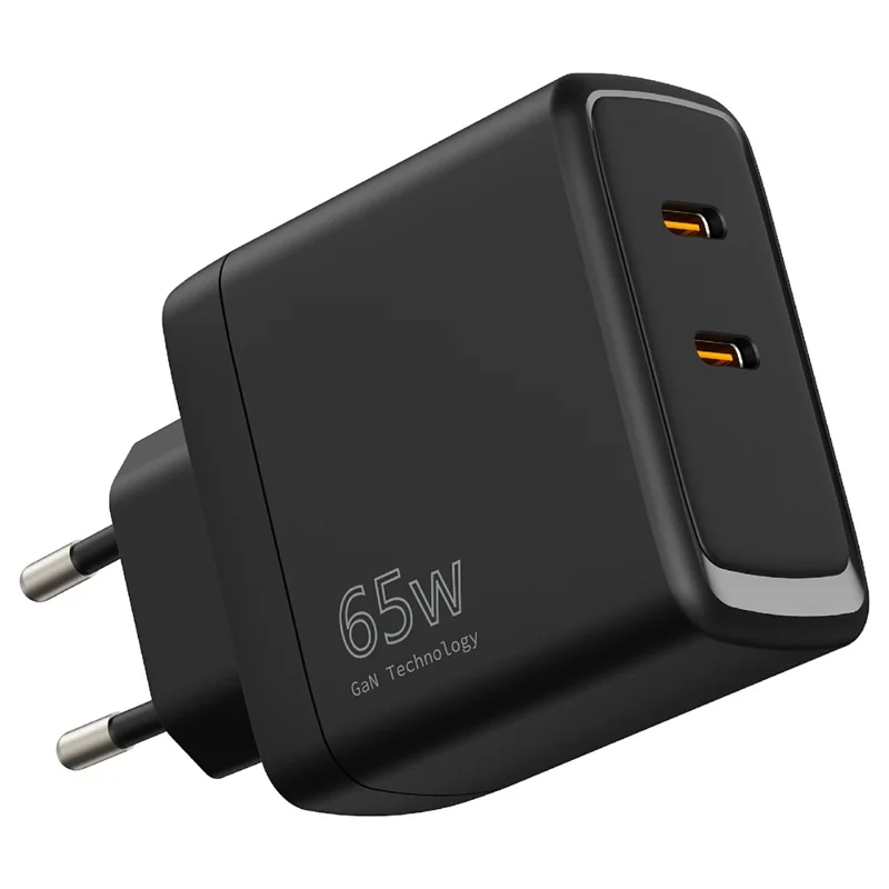 Bulk Purchasing PD 3.0 + QC3.0 65W Fast Charging GaN Charger Dual USB-C Ports Wall Adapter for Phone / Tablet / Laptop, EU Plug - Black