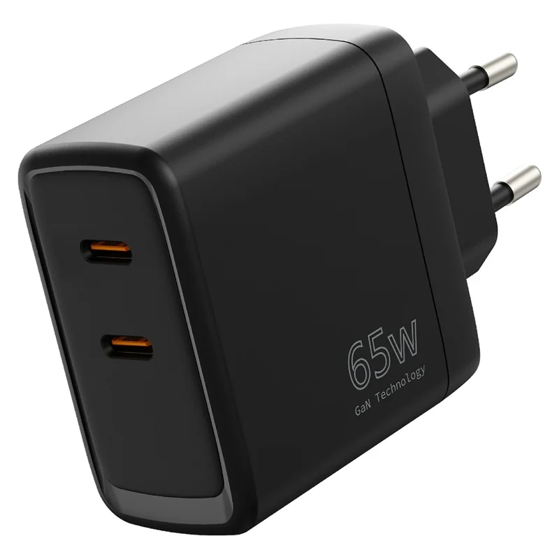 Bulk Purchasing PD 3.0 + QC3.0 65W Fast Charging GaN Charger Dual USB-C Ports Wall Adapter for Phone / Tablet / Laptop, EU Plug - Black