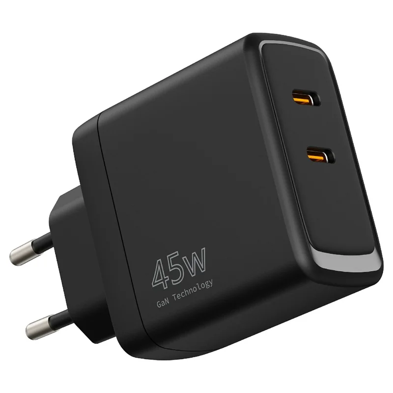 Bulk Purchasing PD 3.0 + QC3.0 45W Fast Charging GaN Charger Dual USB-C Ports Wall Adapter for Phone / Tablet / Laptop, EU Plug - Black