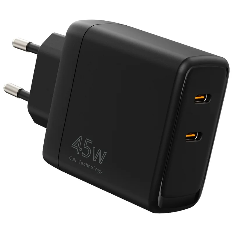 Bulk Purchasing PD 3.0 + QC3.0 45W Fast Charging GaN Charger Dual USB-C Ports Wall Adapter for Phone / Tablet / Laptop, EU Plug - Black
