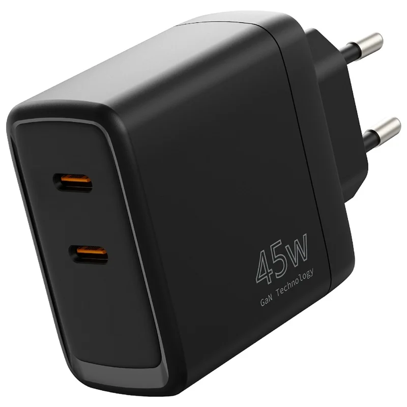 Bulk Purchasing PD 3.0 + QC3.0 45W Fast Charging GaN Charger Dual USB-C Ports Wall Adapter for Phone / Tablet / Laptop, EU Plug - Black