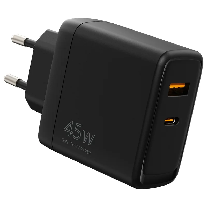 Bulk Purchasing PD 3.0 + QC3.0 45W USB + Type-C Fast Charging GaN Charger for Phone / Tablet / Laptop Wall Adapter, EU Plug - Black