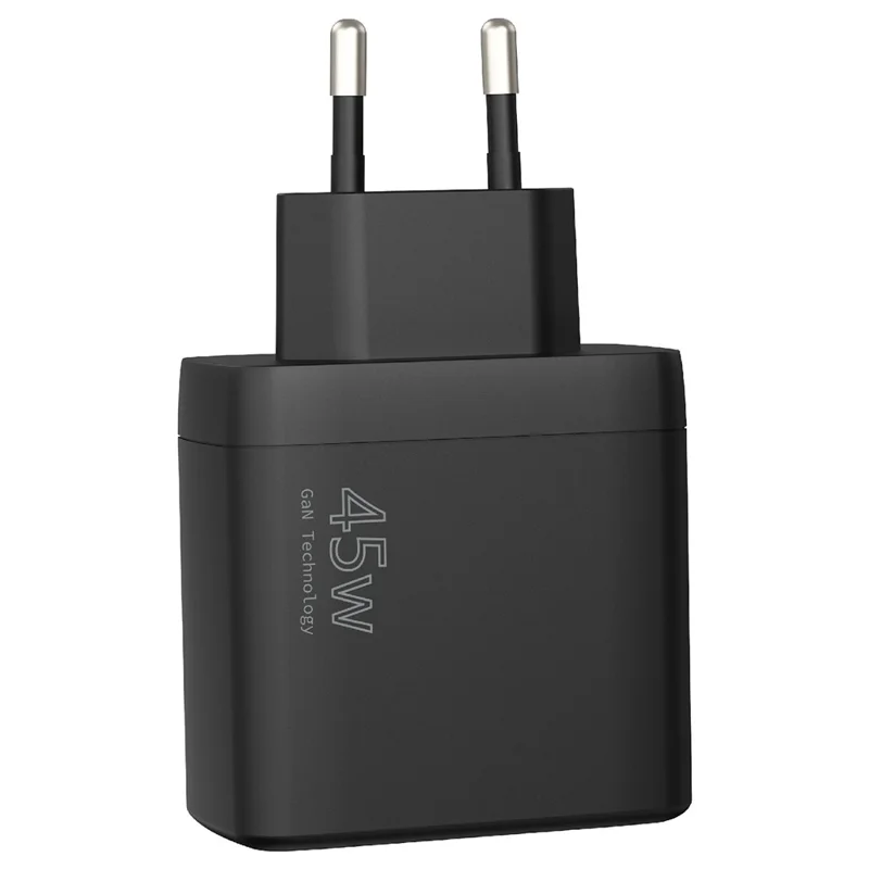Bulk Purchasing PD 3.0 + QC3.0 45W USB + Type-C Fast Charging GaN Charger for Phone / Tablet / Laptop Wall Adapter, EU Plug - Black