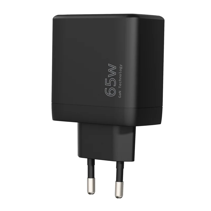 Cargador GaN rápido de 65 W con USB y Tipo-C PD 3.0 + QC3.0 para teléfono/tableta/portátil, cargador de pared enchufe UE - Negro, compra por volumen