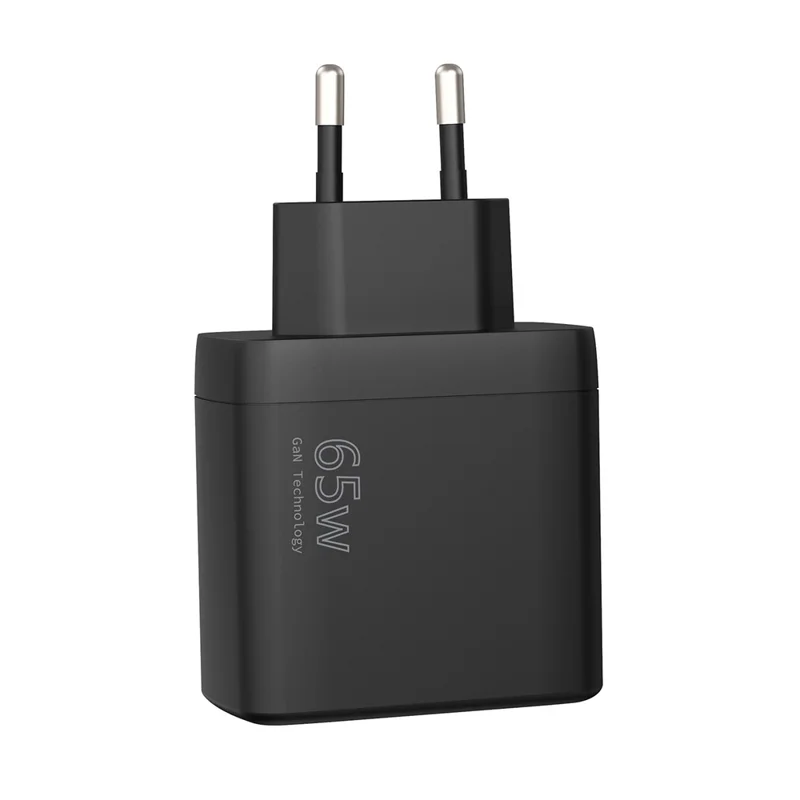 Cargador GaN rápido de 65 W con USB y Tipo-C PD 3.0 + QC3.0 para teléfono/tableta/portátil, cargador de pared enchufe UE - Negro, compra por volumen