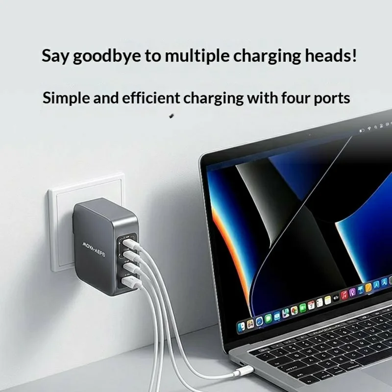 Compra al por mayor MOVA-AEFD A1008 Cargador GaN de 140 W Adaptador de carga rápida de múltiples puertos 3C1A con distribución inteligente de energía - Plata / Enchufe estadounidense