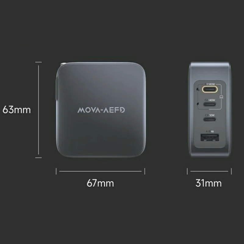 Compra al por mayor MOVA-AEFD A1008 Cargador GaN de 140 W Adaptador de carga rápida de múltiples puertos 3C1A con distribución inteligente de energía - Plata / Enchufe estadounidense