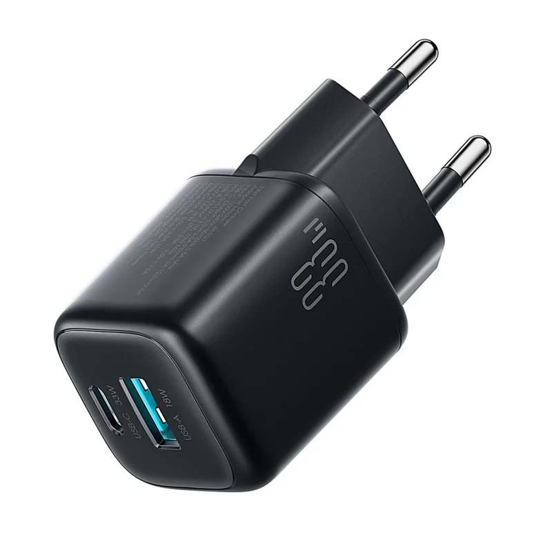 Chargeur rapide JOYROOM JR-TG7 PD QC3.0 30 W, adaptateur secteur double port USB-C + USB-A pour téléphone et tablette - prise UE / noir