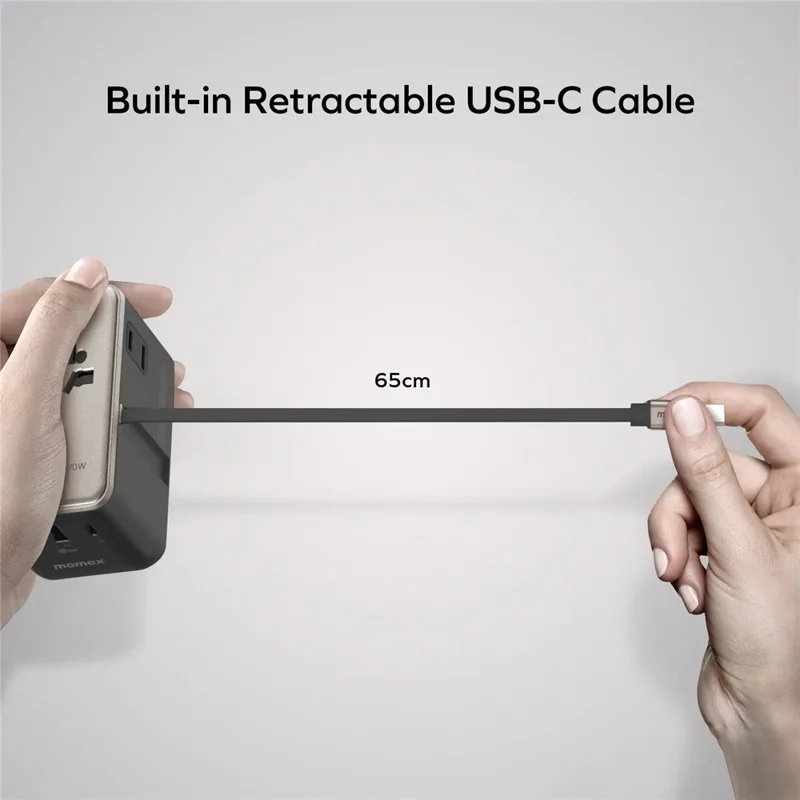 MOMAX UA30 1-World2+ Dual AC Universal Travel Adapter GaN 70W International Power Adapter Built-in Retractable Cable - Black