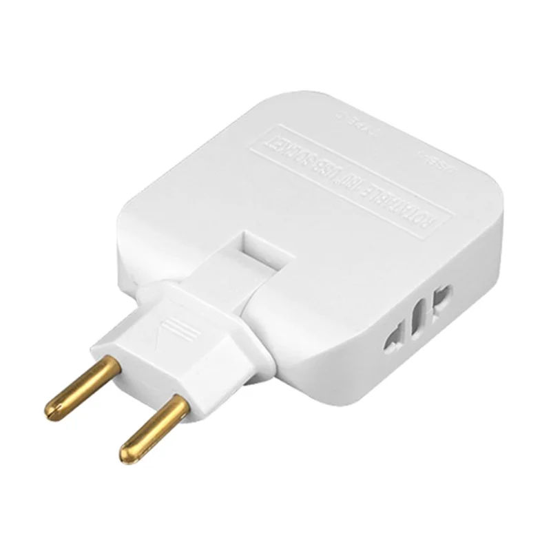 4 i 1 strømforsyning med USB-A + USB-C + 2 AC-stikkontakter, 180 graders roterbar EU-stikker, 2500W rejseomformer - Hvid