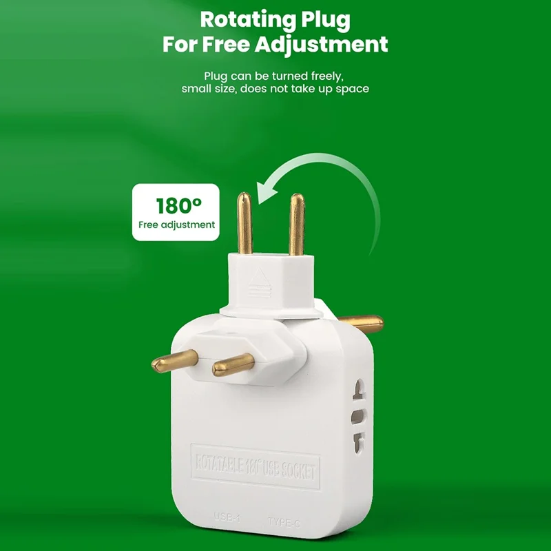 4 in 1 Power Adapter with USB-A + USB-C + 2 AC Outlets 180 Degree Rotatable EU Plug 2500W Travel Converter - Black