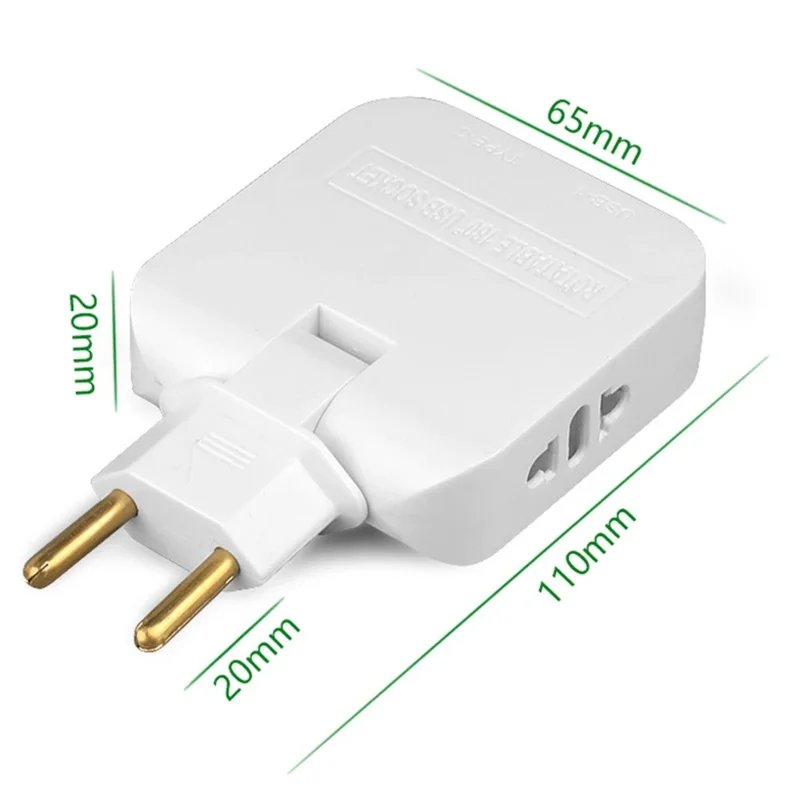 4 in 1 Power Adapter with USB-A + USB-C + 2 AC Outlets 180 Degree Rotatable EU Plug 2500W Travel Converter - Black