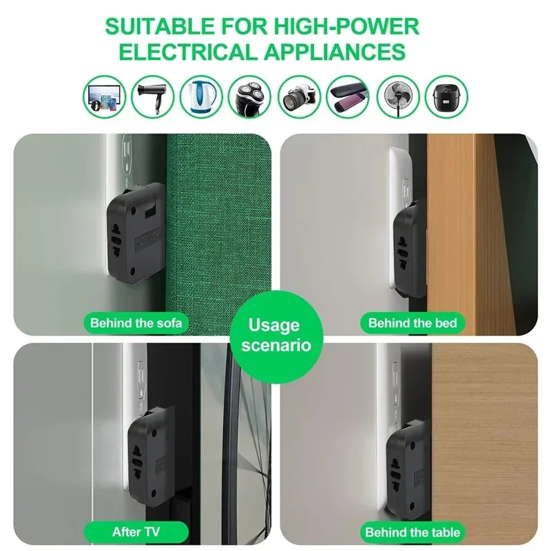 4 i 1 strømforsyning med 2 USB-A + 2 AC-stikkontakter, 180 graders roterbar EU-stikker, 2500 W rejseomformer - Sort