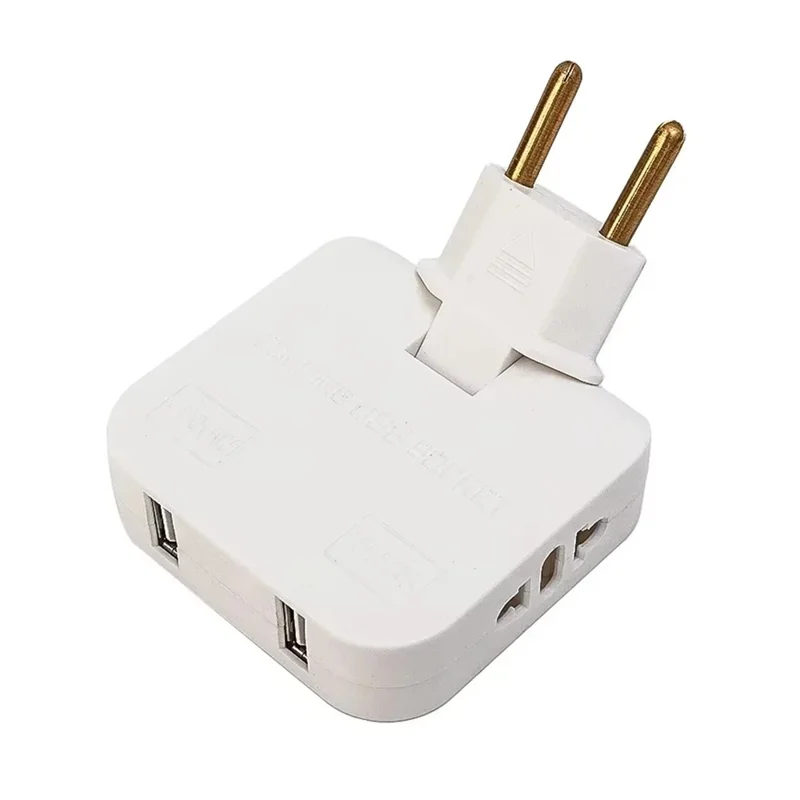 4 in 1 Power Adapter with 2 USB-A + 2 AC Outlets 180 Degree Rotatable EU Plug 2500W Travel Converter - White