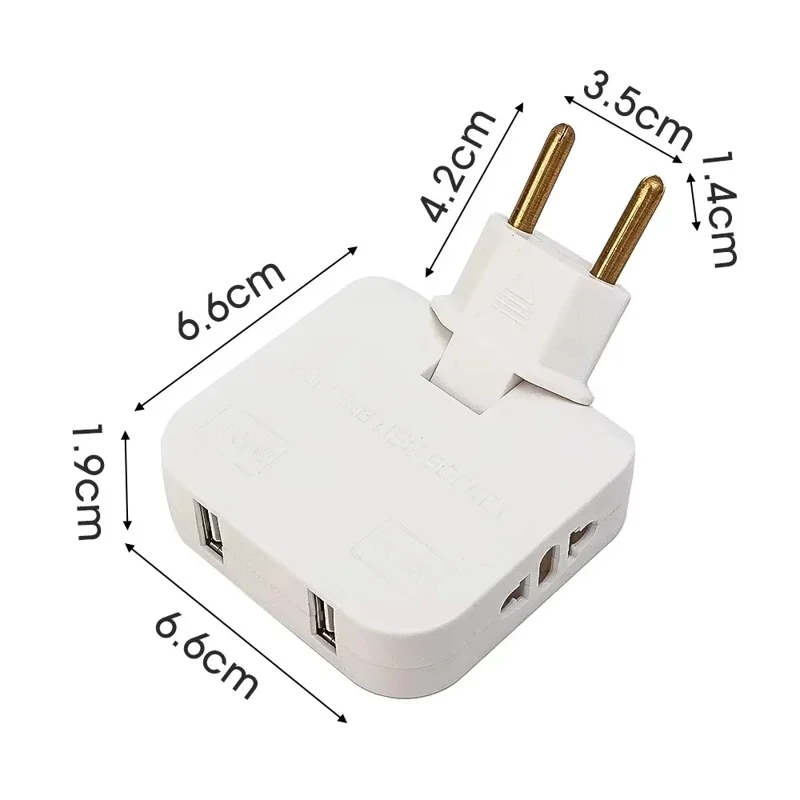 4 in 1 Power Adapter with 2 USB-A + 2 AC Outlets 180 Degree Rotatable EU Plug 2500W Travel Converter - White