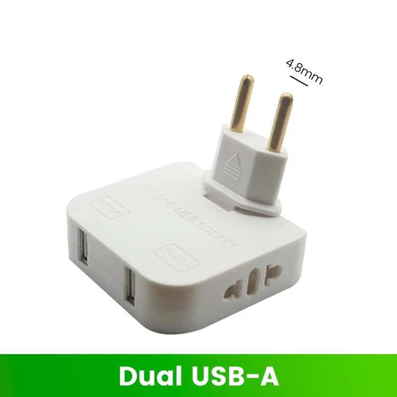 4 in 1 Power Adapter with 2 USB-A + 2 AC Outlets 180 Degree Rotatable EU Plug 2500W Travel Converter - White