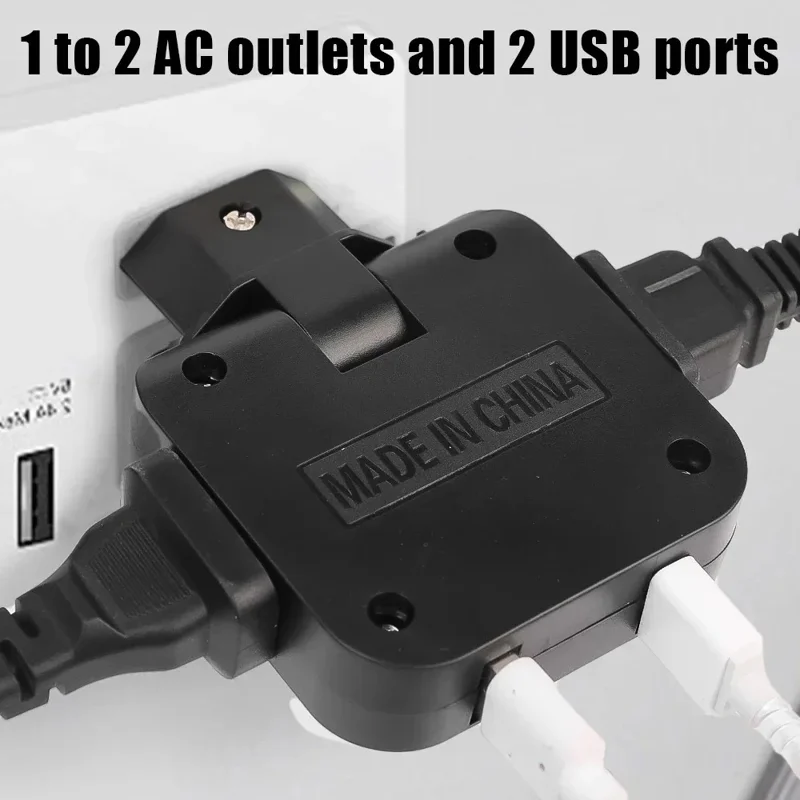 4 in 1 Power Adapter with 2 USB-A + 2 AC Outlets 180 Degree Rotatable EU Plug 2500W Travel Converter - White