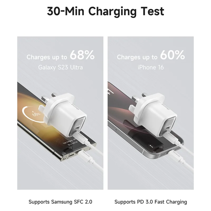 MCDODO CH-0992 UK Plug 45W Fast Charging Adapter Dual USB-C GaN Charger for iPhone iPad MacBook Samsung - Black