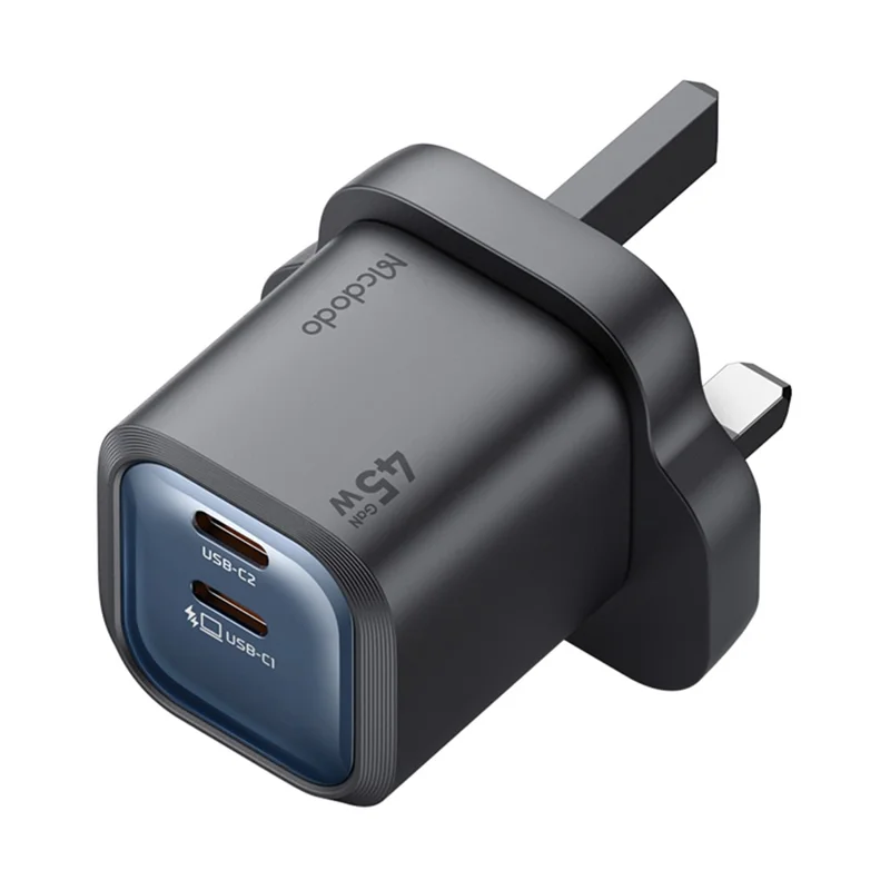 MCDODO CH-0992 UK Plug 45W Fast Charging Adapter Dual USB-C GaN Charger for iPhone iPad MacBook Samsung - Black