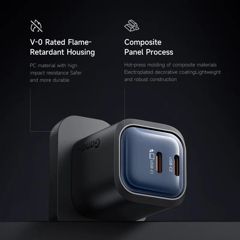 MCDODO CH-0992 UK Plug 45W Fast Charging Adapter Dual USB-C GaN Charger for iPhone iPad MacBook Samsung - Black