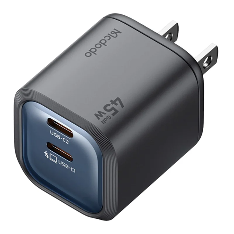 MCDODO CH-1022 US Plug 45W Fast Charging Adapter Dual USB-C GaN Charger for iPhone iPad MacBook Samsung - Black