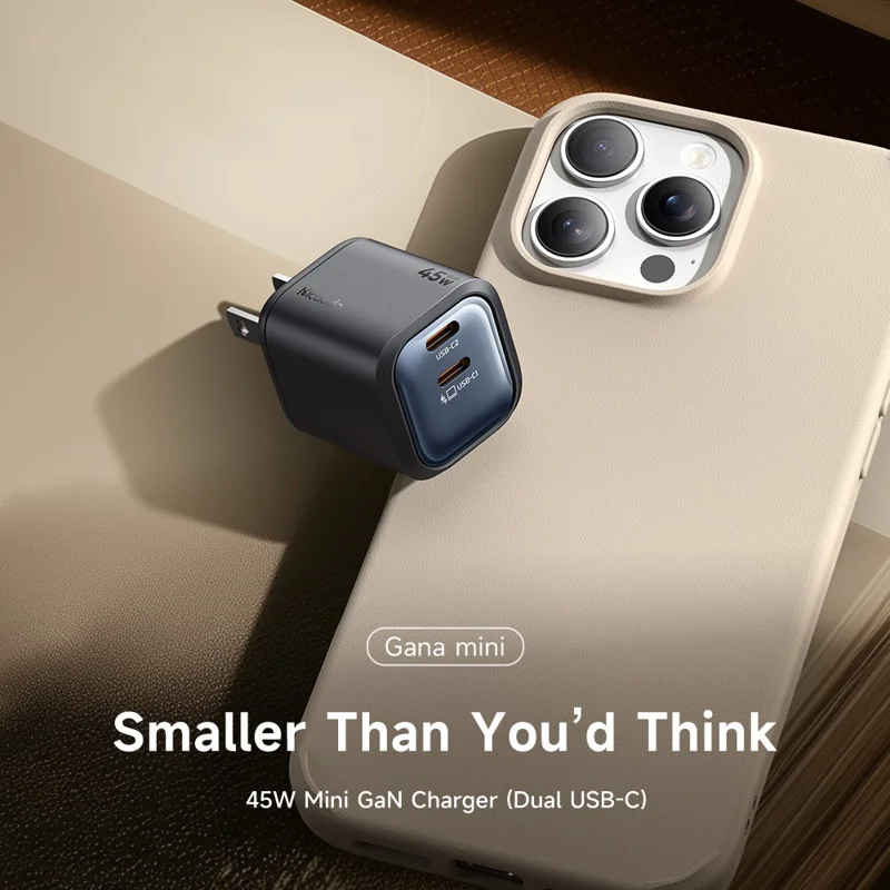 MCDODO CH-1022 US Plug 45W Fast Charging Adapter Dual USB-C GaN Charger for iPhone iPad MacBook Samsung - Black