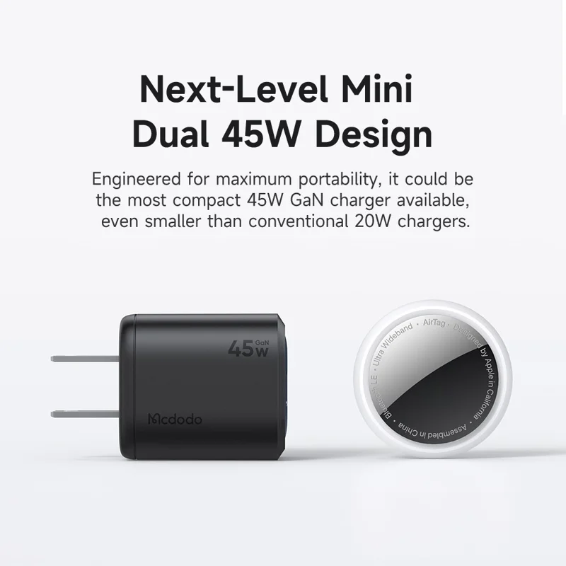 MCDODO CH-1022 US Plug 45W Fast Charging Adapter Dual USB-C GaN Charger for iPhone iPad MacBook Samsung - Black