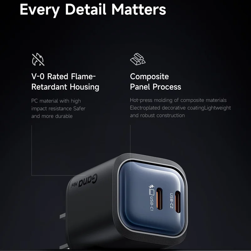 MCDODO CH-1022 US Plug 45W Fast Charging Adapter Dual USB-C GaN Charger for iPhone iPad MacBook Samsung - Black