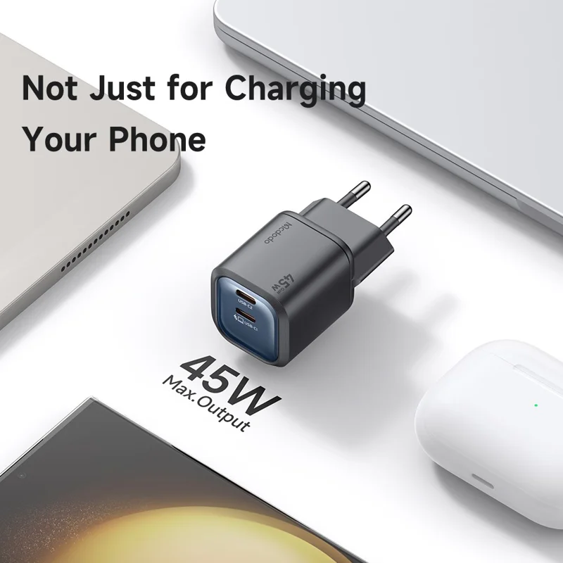 MCDODO CH-1002 EU Plug 45W Fast Charging Adapter Dual USB-C GaN Charger for iPhone iPad MacBook Samsung - Black