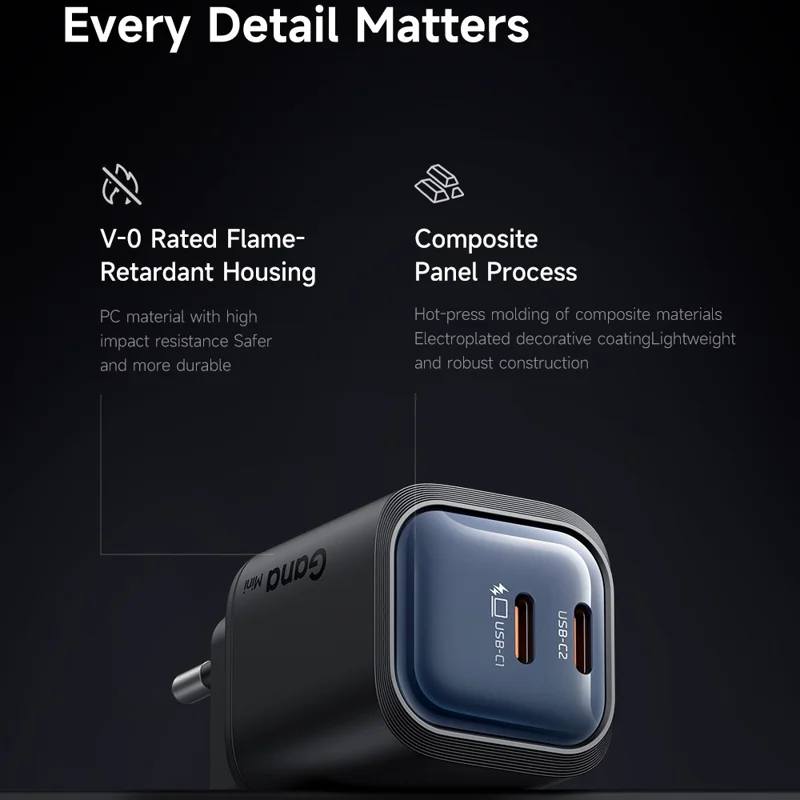 MCDODO CH-1002 EU Plug 45W Fast Charging Adapter Dual USB-C GaN Charger for iPhone iPad MacBook Samsung - Black