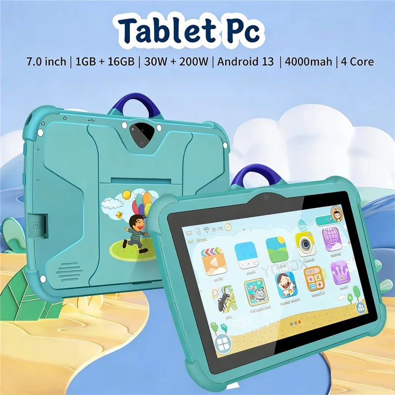 C8 Q88 Series 1+16GB 7 Inch HD Screen Android Kids Learning Tablet PC Dual Camera Educational Tablet with Stand Case, WiFi Version  /  EU Plug - Blue