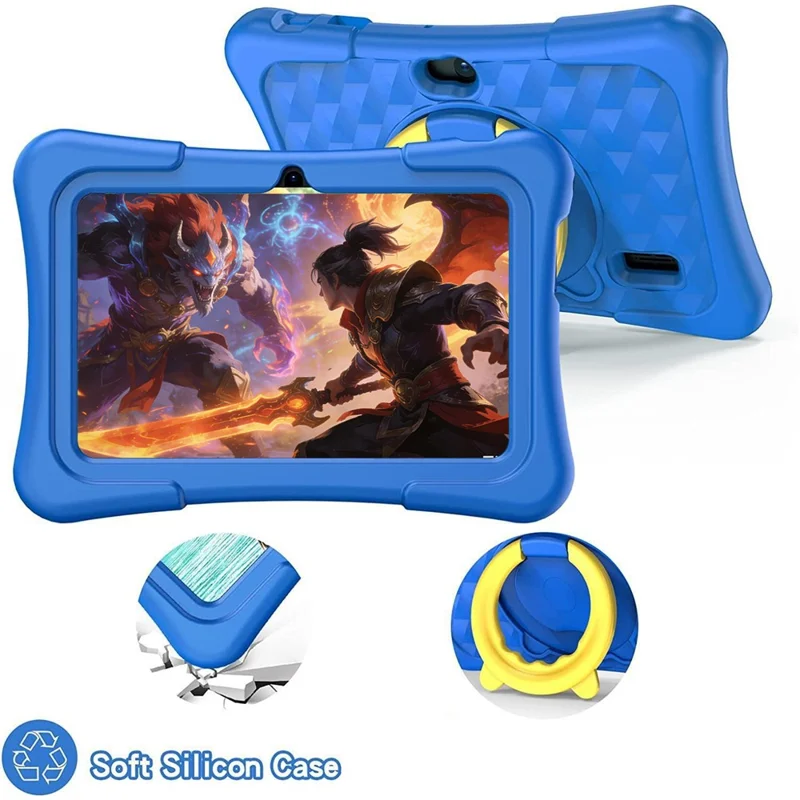 Q11 1+16GB Kids Tablet Dual Camera 7 Inch HD Screen Android Educational Learning Tablet with Stand Case, WiFi Version / EU Plug - Blue