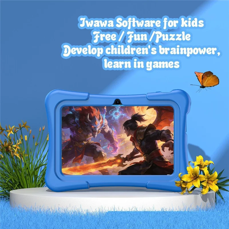 Q11 1+16GB Kids Tablet Dual Camera 7 Inch HD Screen Android Educational Learning Tablet with Stand Case, WiFi Version / EU Plug - Blue