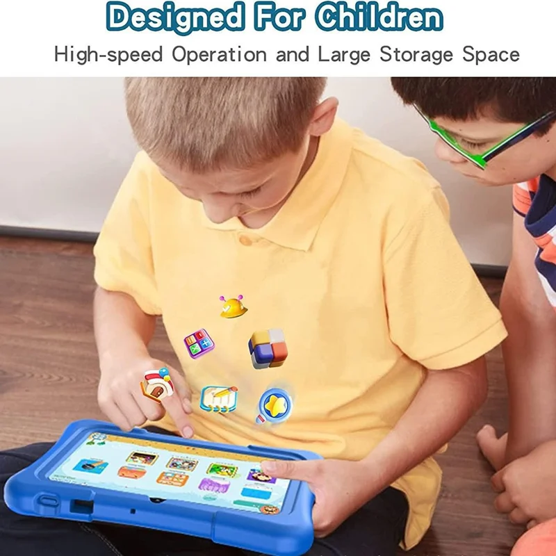 Q11 1+16GB Kids Tablet Dual Camera 7 Inch HD Screen Android Educational Learning Tablet with Stand Case, WiFi Version / EU Plug - Blue