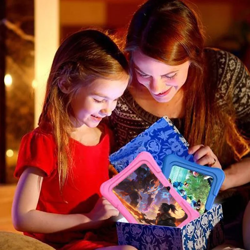 Q11 1+16GB Kids Tablet Dual Camera 7 Inch HD Screen Android Educational Learning Tablet with Stand Case, WiFi Version / EU Plug - Blue