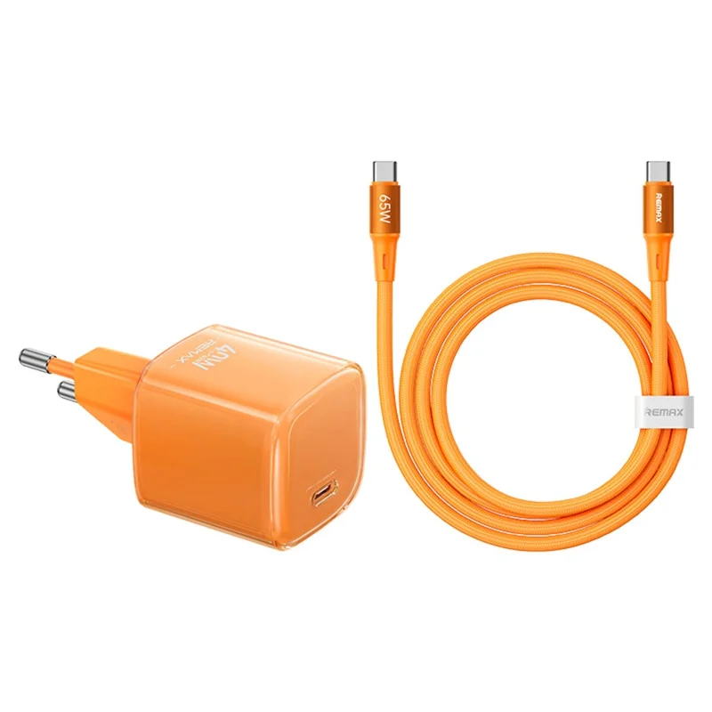 REMAX CA-26(C60W) EU Plug  GaN Fast Charger Set with USB-C to C Cable Type-C PD Quick Charging Adapter Kit - Orange
