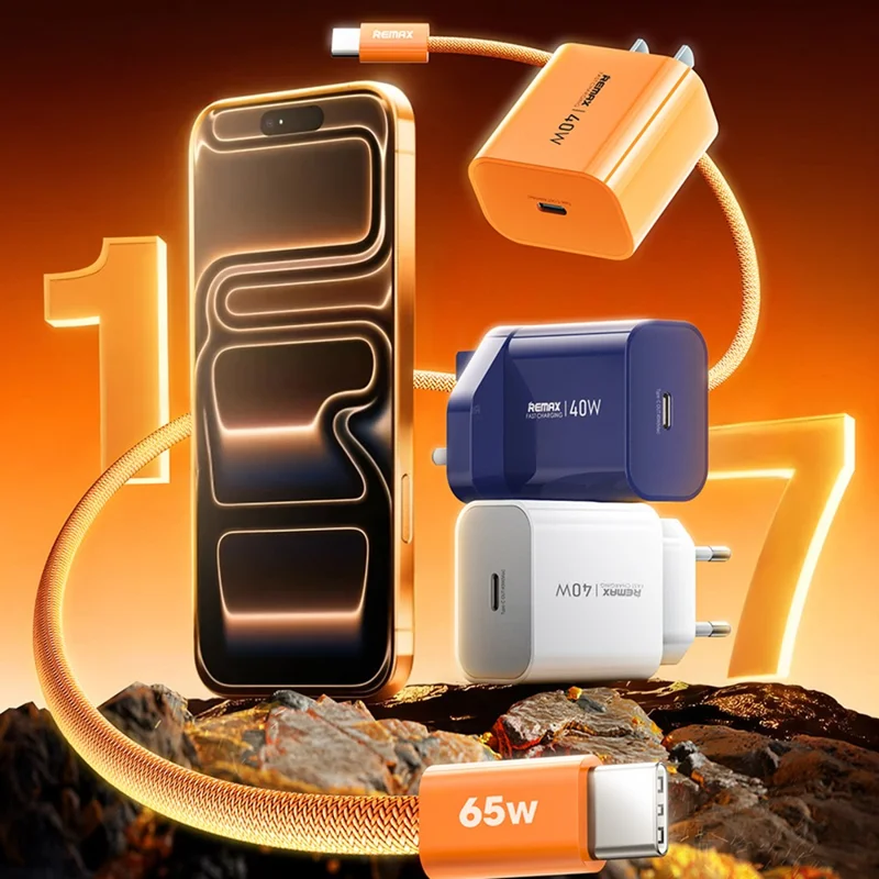 REMAX CA10(C40W) Chargeur GaN Kit 40 W Adaptateur USB-C PD + Câble USB-C vers USB-C 65 W Prise UE Ensemble de Chargement Rapide - Orange
