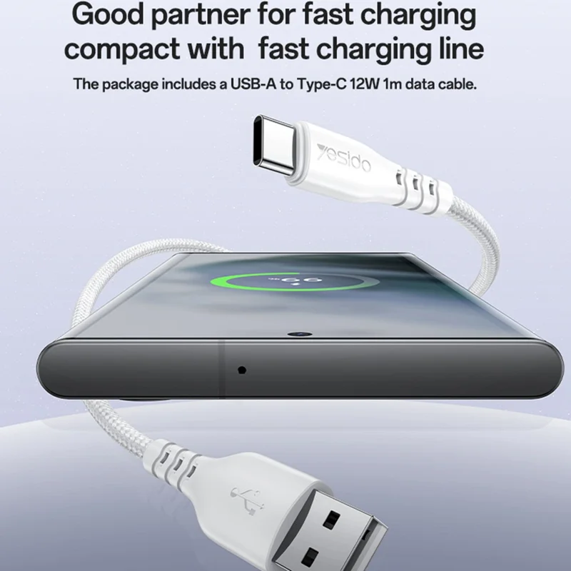 YESIDO YC17U US Plug Dual USB Wall Charger 2.4A 12W Fast Charging Adapter with USB-A to USB-C Cable - White