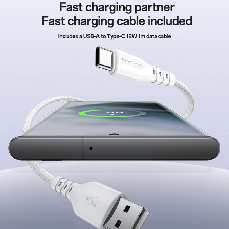 YESIDO YC150 UK Plug Dual USB Wall Charger 2.4A 12W Fast Charging Adapter with USB-A to USB-C Cable - White