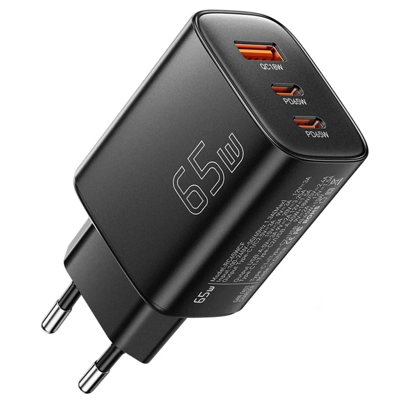ESSAGER 65W Fast Charging Adapter USB-A + 2 USB-C Travel GaN Charger for Laptop Phone - EU Plug